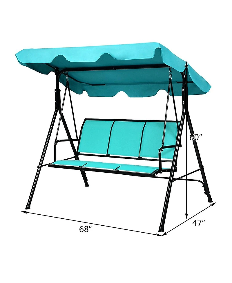3 Person Steel Frame Patio Swing with Polyester Angle and Adjustable Canopy