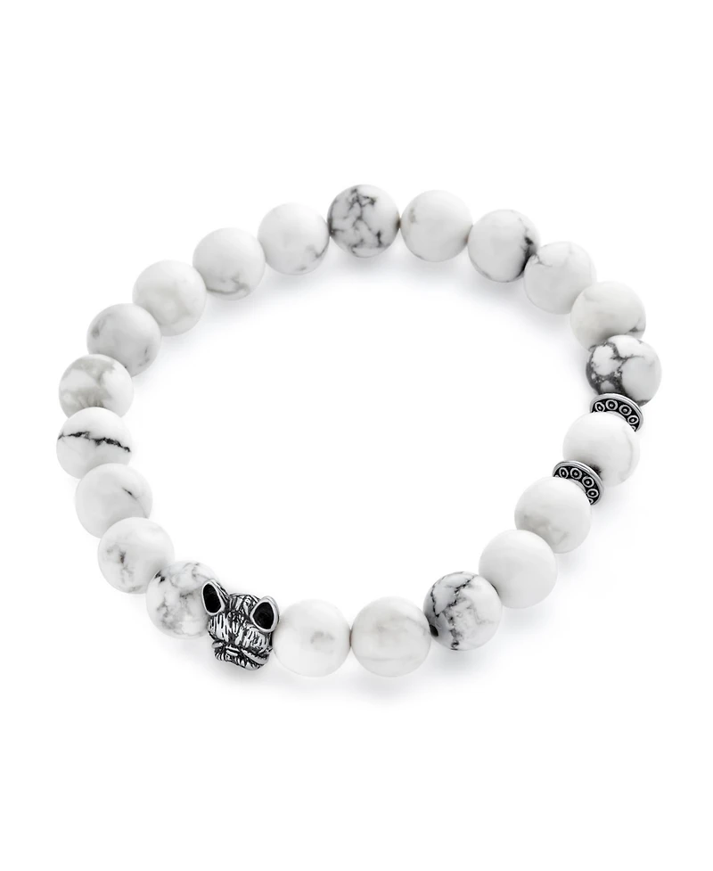 Bling Jewelry Pet Animal Charm Frenchie Dog Boxer Natural White Howlite Bead Stretch French Bulldog Bracelet Oxidized Silver Plated Adjustable