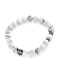 Bling Jewelry Pet Animal Charm Frenchie Dog Boxer Natural White Howlite Bead Stretch French Bulldog Bracelet Oxidized Silver Plated Adjustable
