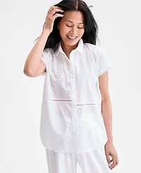 Style & Co Women's Cotton Eyelet Button-Front Camp Shirt, Exclusively at Macy's