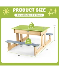 Gymax 3-in-1 Kids Picnic Table Outdoor Wooden Water Sand Table w/ Play Boxes