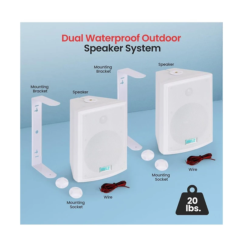 Pyle PDWR63 6.5" Indoor/Outdoor Waterproof Wall Mount Speakers - 350W, White, Pair