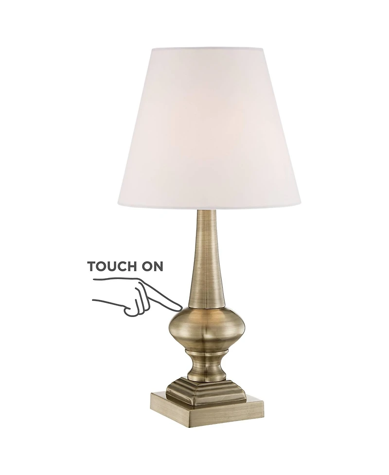 Traditional Glam Accent Table Lamp 19" High Antique Brass Gold Metal Crisp Touch On Off White Empire Shade for Living Room Bedroom House Bedside