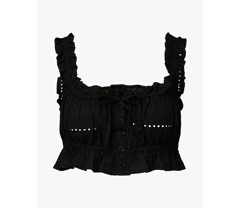 WeWoreWhat Women's Ruffle Button Crop Top
