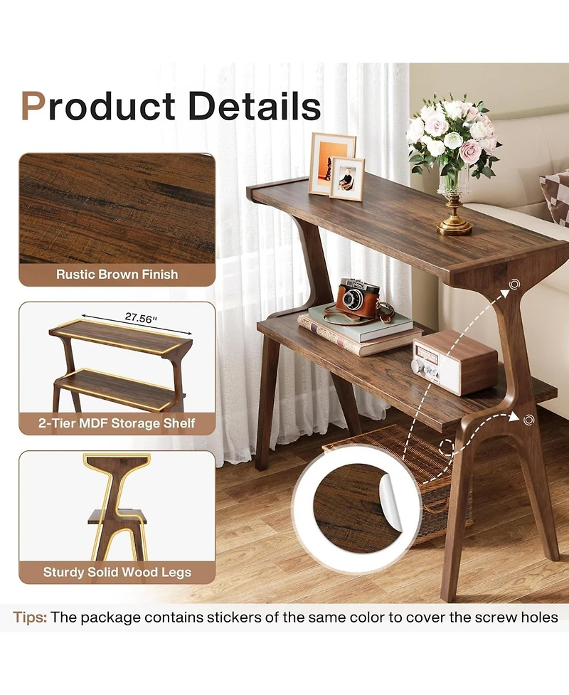 Tribesigns Narrow End Table for Living Room, 2-Tier Slim Sofa Side with Solid Wood Legs, Bedside Table, Nightstand Bedroom