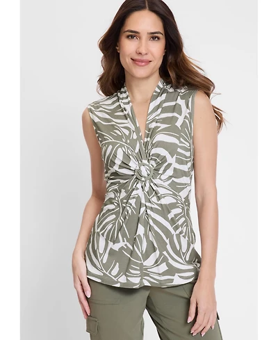 Olsen Women's Gathered Front Tropic Print Shell