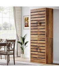 Tribesigns 70.8" Tall Farmhouse Storage Cabinet, 9-Tier with Adjustable Shelves and 2 Shutter Doors, Rustic Brown for Kitchen, Dining Room