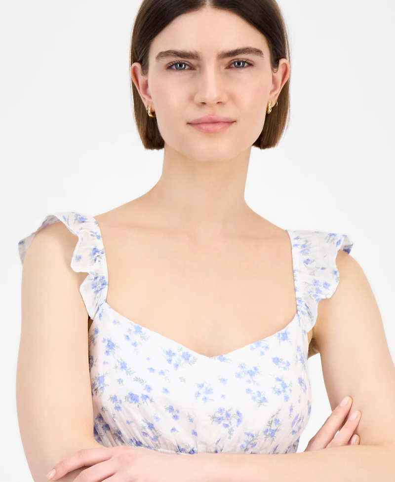 Pink Rose Juniors' Flutter-Sleeve Floral-Print Mini Dress