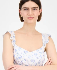 Pink Rose Juniors' Flutter-Sleeve Floral-Print Mini Dress