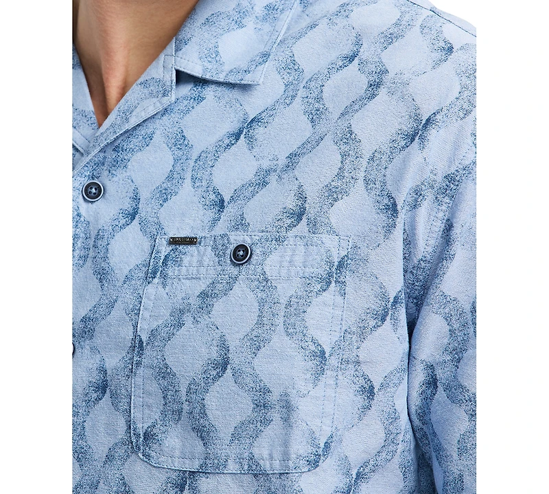 Men's Sonix Relaxed Fit Short Sleeve Wave Print Button-Front Camp Shirt