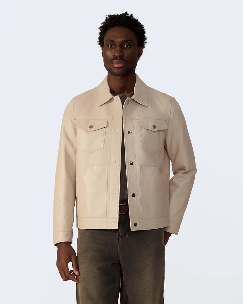 Furniq Uk Men's Leather Trucker Jacket, Created for Macy's