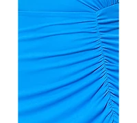 Betsy & Adam Women's Mock Neck Cap Sleeve Ruched Gown