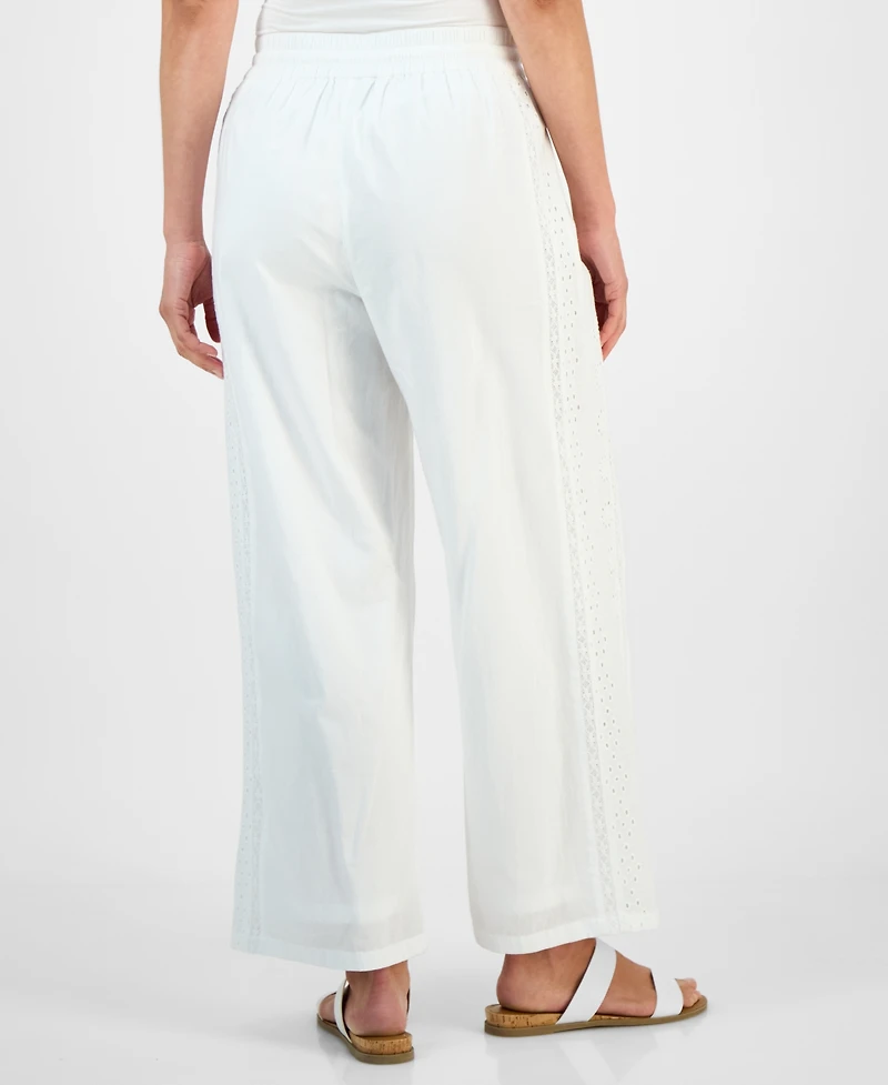 Style & Co Petite Eyelet-Trim Wide-Leg Pants, Exclusively at Macy's
