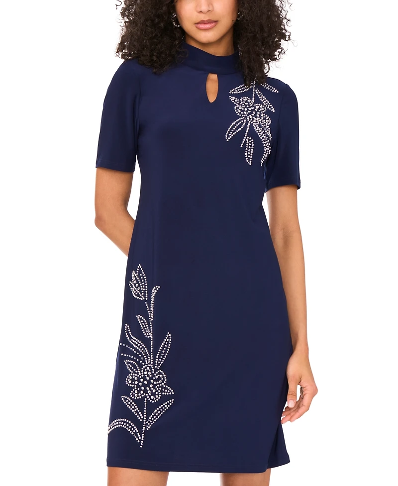 Msk Petite Embellished Short-Sleeve Sheath Dress
