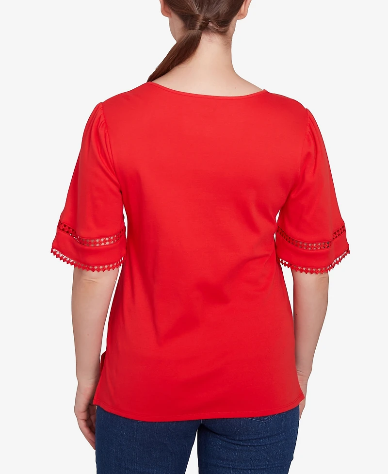 Ruby Rd. Plus Size Solid Diamond Stitch Short Sleeve Top