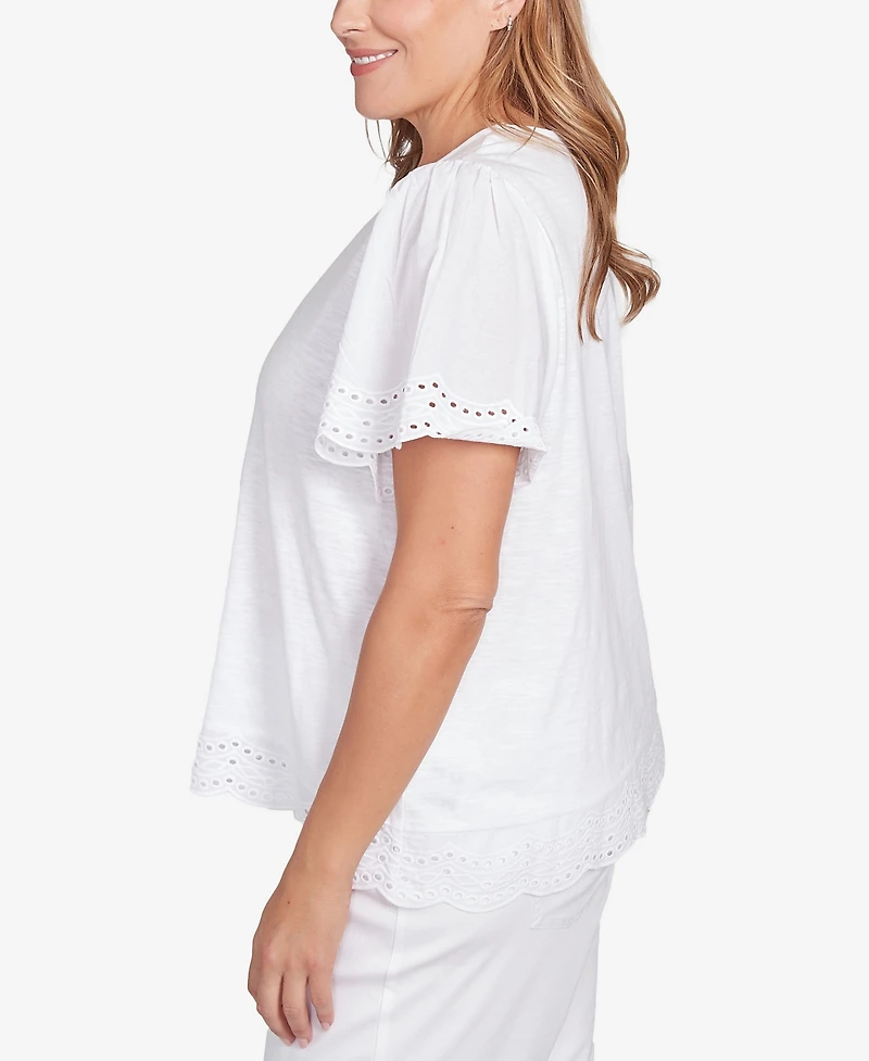 Ruby Rd. Plus Embroidered Sleeve Solid Top