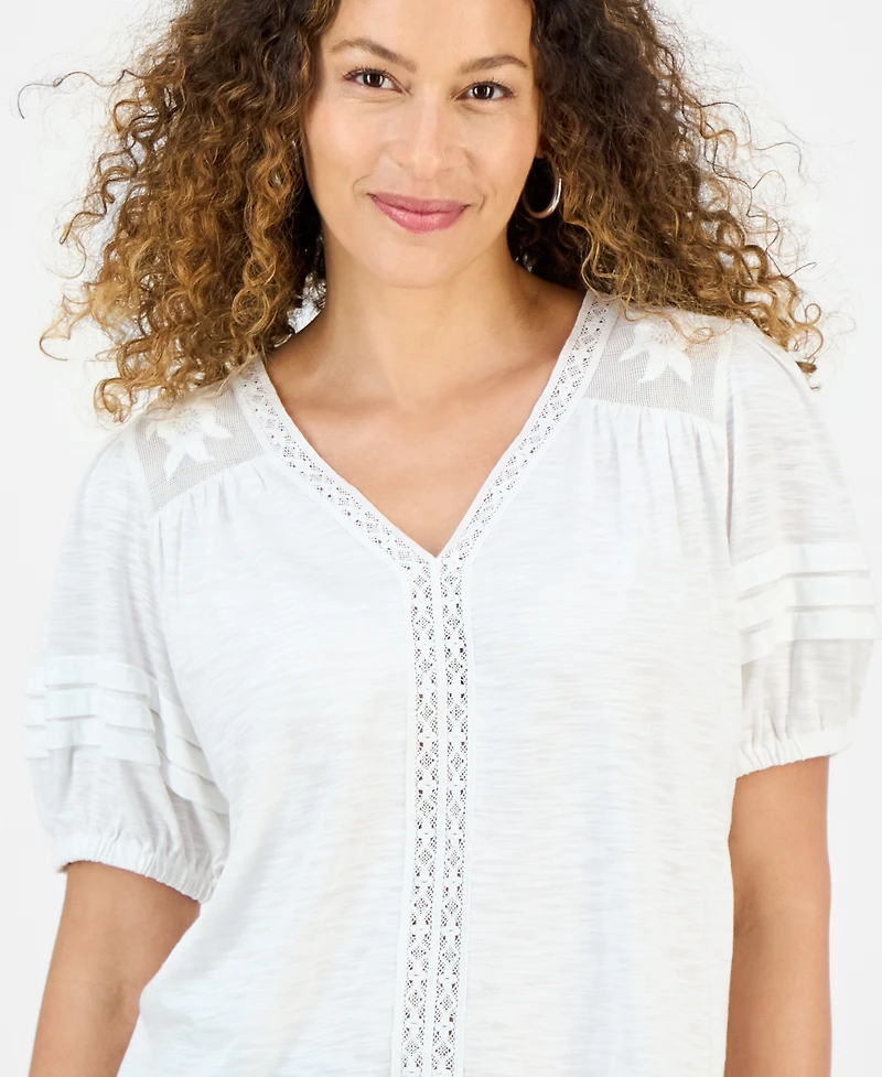 Style & Co Petite Mixed Trim Top, Exclusively at Macy's