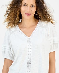 Style & Co Petite Mixed Trim Top, Exclusively at Macy's