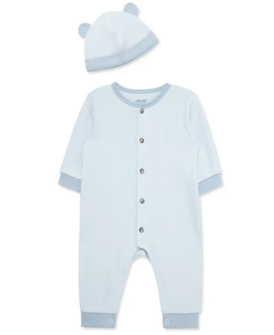 Little Me Baby Boys Button-Down Coverall & Hat Set