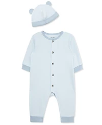 Little Me Baby Boys Button-Down Coverall & Hat Set