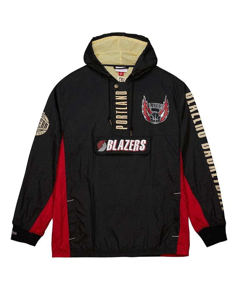 Mitchell & Ness Men's Black Portland Trail Blazers Team Og 2.0 Vintage Logo Anorak Windbreaker Quarter-Zip Jacket
