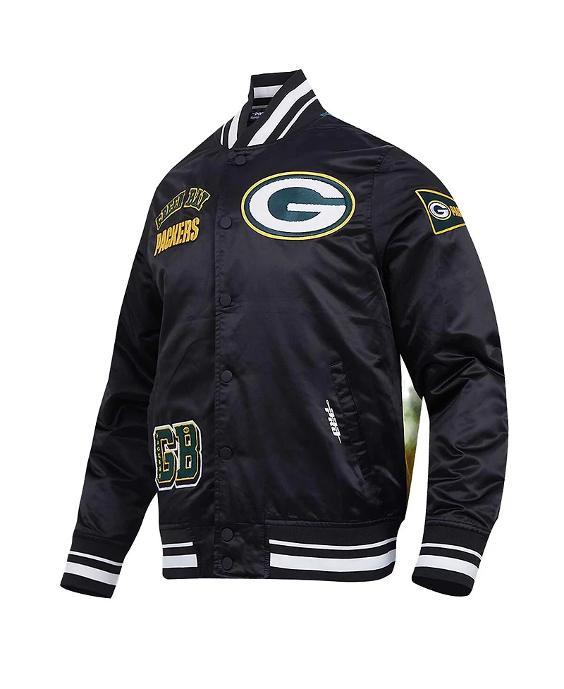 Pro Standard Men's Black Green Bay Packers Sublimated Satin Full-Snap Jacket