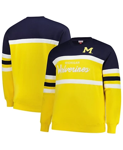 Mitchell & Ness Men's Maize Michigan Wolverines Big Tall Vintage Logo Head Coach Fleece Pullover Sweatshirt