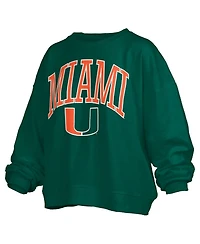 Pressbox Women's Green Miami Hurricanes Janise Arch Over Logo Waist Length Oversized Pullover Sweatshirt