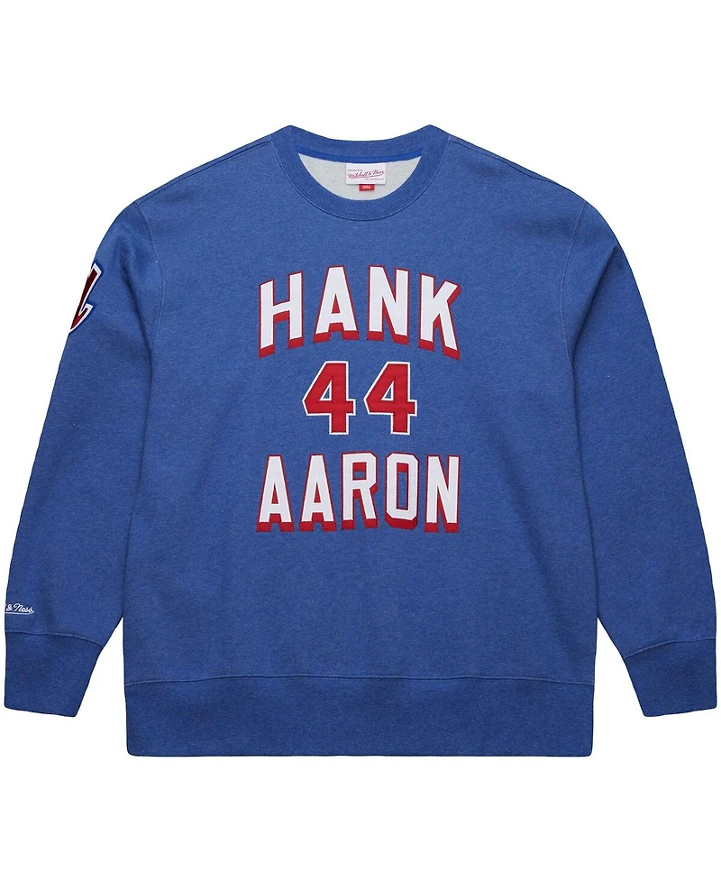 Mitchell & Ness Men's Hank Aaron Royal Atlanta Braves Legends Collection Vintage Logo Fleece Name Number Pullover Sweatshirt