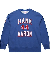 Mitchell & Ness Men's Hank Aaron Royal Atlanta Braves Legends Collection Vintage Logo Fleece Name Number Pullover Sweatshirt