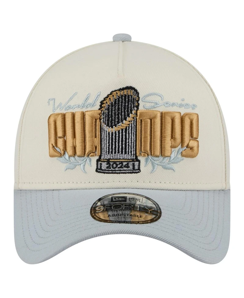 New Era Men's Cream Los Angeles Dodgers 2024 World Series Champions Parade Takedown A-Frame 9FORTY Adjustable Hat