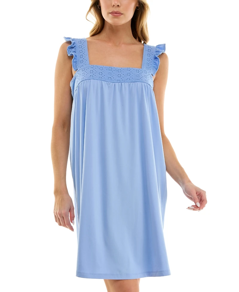 Roudelain Women's Eyelet-Knit Ruffled-Edge Sleep Dress