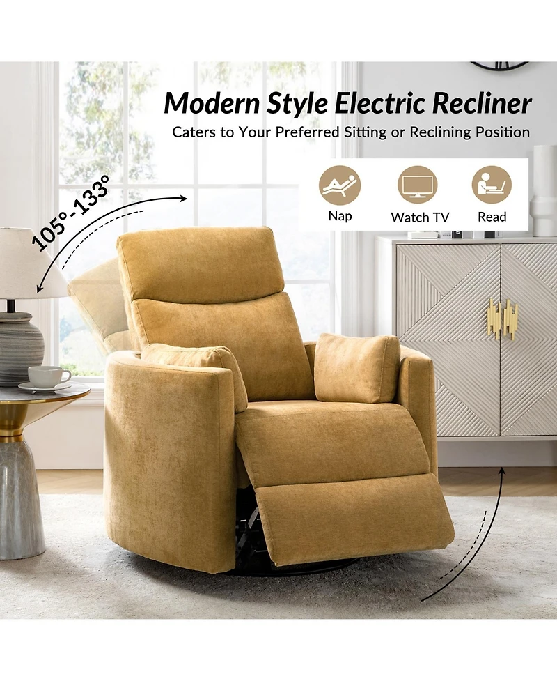 Monica Swivel Rocker Power Recliner with Movable Pillows and Usb Port