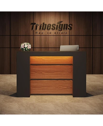 Tribesigns Reception Desk with Led Lights, 63 Inches Front Counter Desk for Checkout, Lobby, Salon, Retail, Modern Large Counter Table for Store Shop