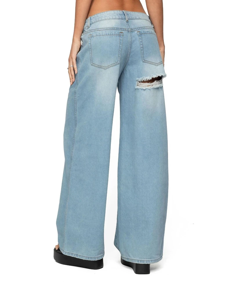 Edikted Women's Ripley Distressed Low Rise Jeans