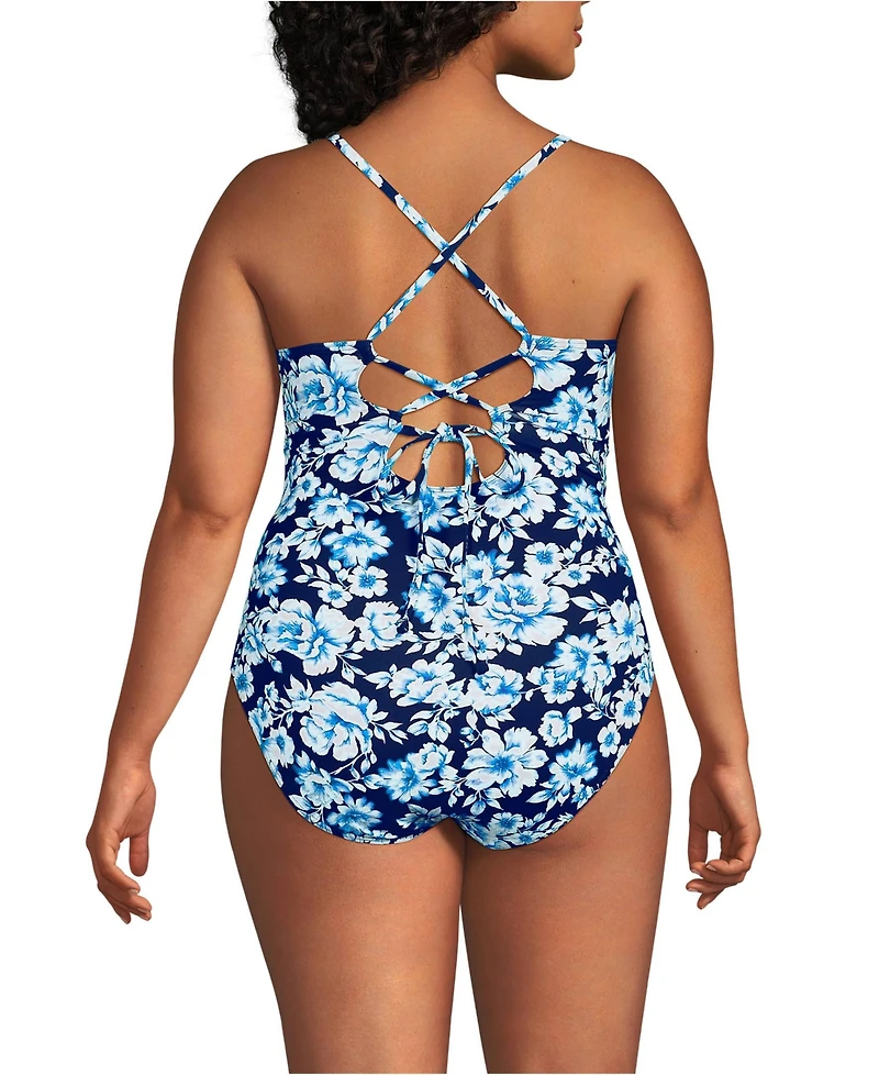 Lands' End Women's Lace Up One Piece Swimsuit
