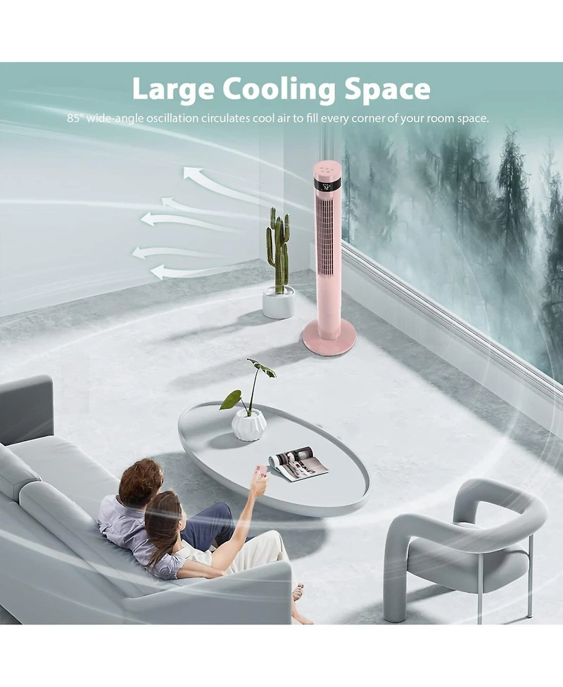 Cowsar Tower Fan Portable Floor Fans 85°Oscillating Fan 43'' Quiet Cooling 12H Timer Remote Control Standing Bladeless Electric 3 Speeds Wind 3 M