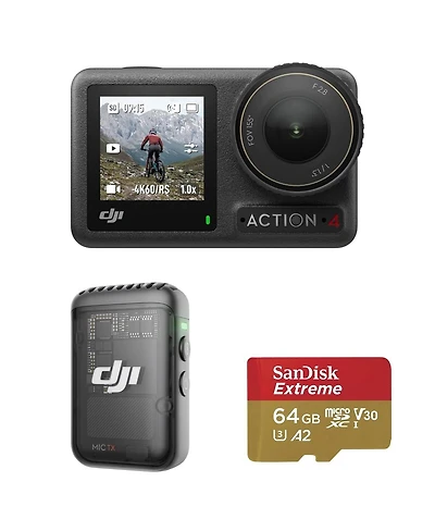 Dji Dji Osmo Action 4 4K 120fps Hdr IP68 Waterproof Action Camera Standard Combo Bundle with Mic Compact Digital Wireless Microphone 2.4 GHz System/Re