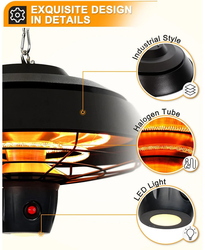 Electric Hanging Patio Heater With Led Light
