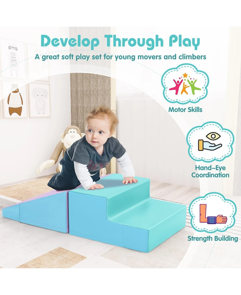 2-Piece Step and Slide Climber for Infants Toddlers Baby Soft Play Set Foam Blocks