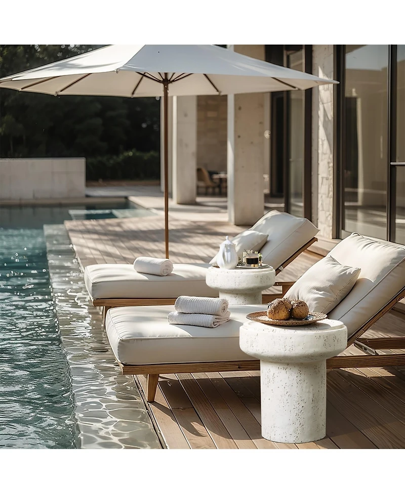 LuxenHome Off White MgO Round 18.5-Inch Tall Side Table, Indoor and Outdoor