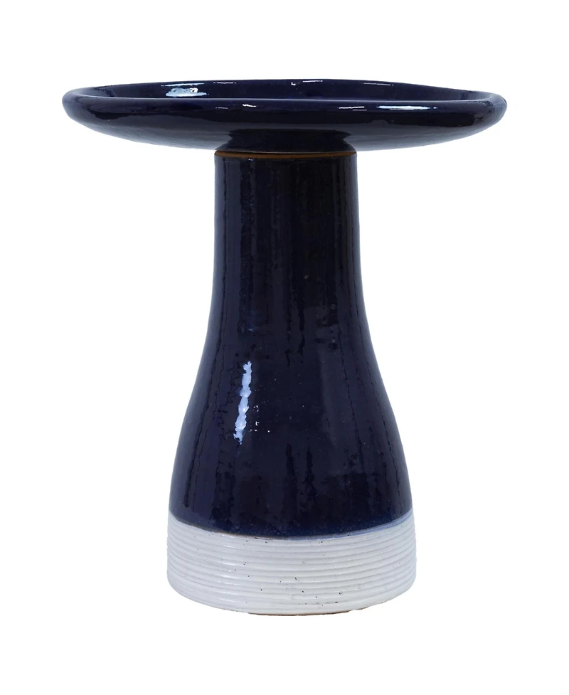 Outdoor Weather-Resistant Garden Patio High-Fired Smooth Ceramic Hand-Painted Duo Tone Bird Bath