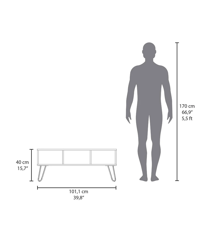 Selma Coffee Table with 4 Legs and 2 Shelves, Taupe