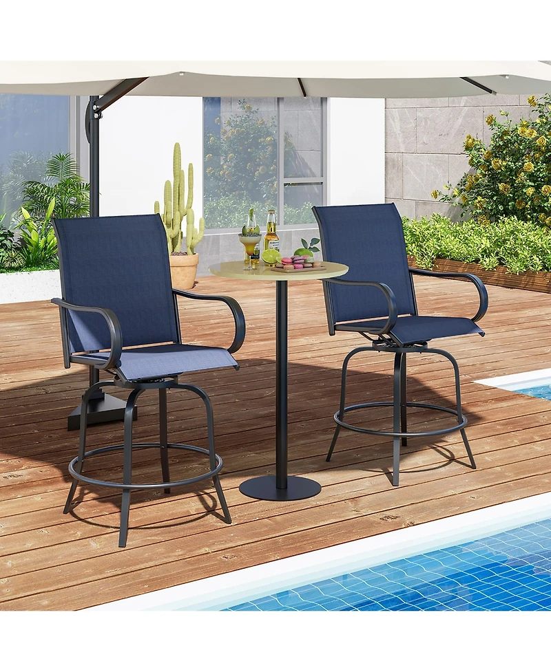 Gymax Outdoor Swivel Bar Stool Set of 4 w/Breathable Fabric and Heavy Duty Metal Frame