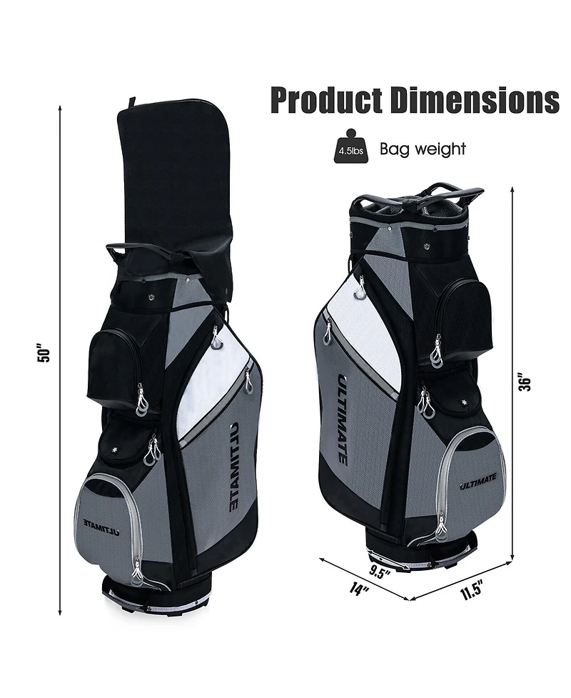 Gymax 10" 14-Way Golf Cart Stand Bag w/Cooler Bag Waterproof Valuable Pocket Rain Hood