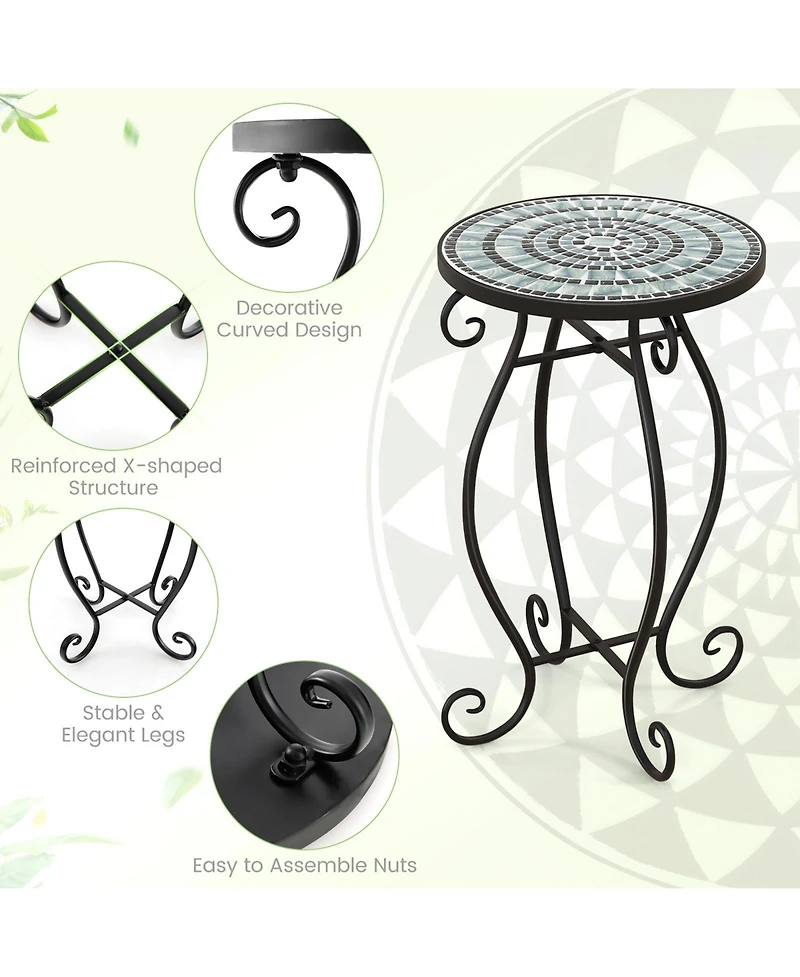 Small Plant Stand with Weather Resistant Ceramic Tile Tabletop