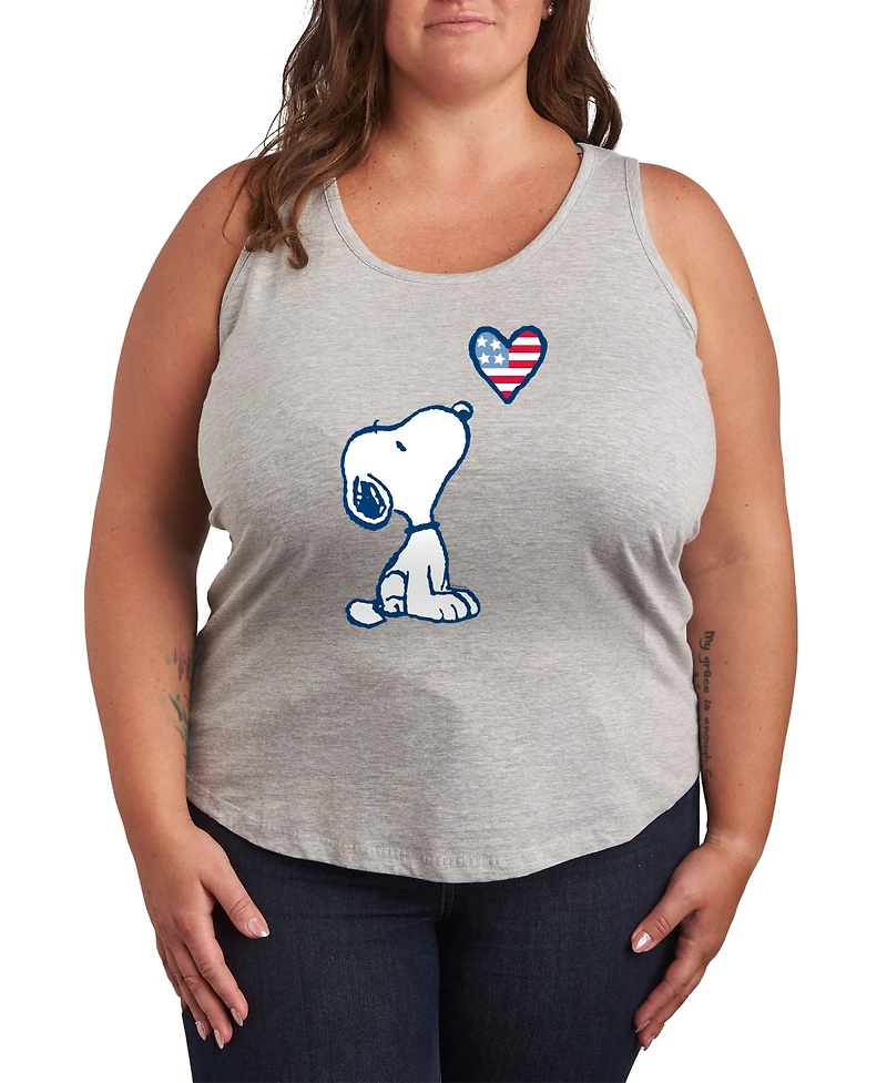 Hybrid Apparel Plus Peanuts Snoopy American Flag Heart Graphic Tank Top