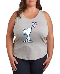 Hybrid Apparel Plus Peanuts Snoopy American Flag Heart Graphic Tank Top