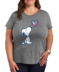 Hybrid Apparel Plus Size Peanuts Snoopy American Flag Heart Graphic T-Shirt