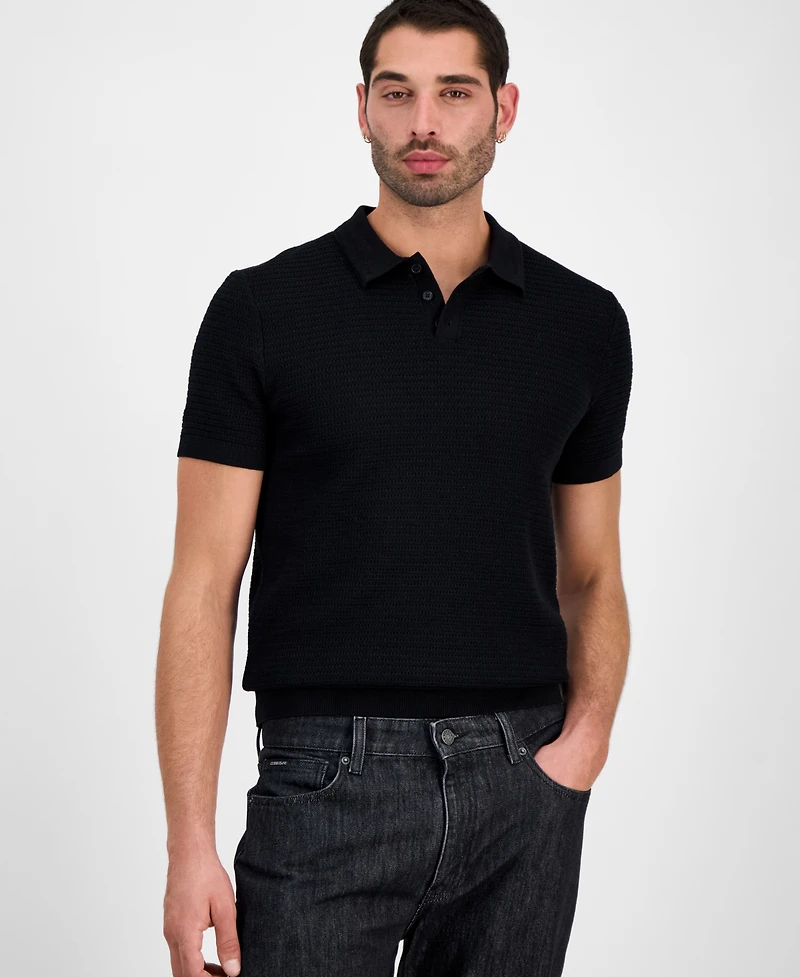 Guess Men's Raymond Short Sleeve Textured Polo Shirt